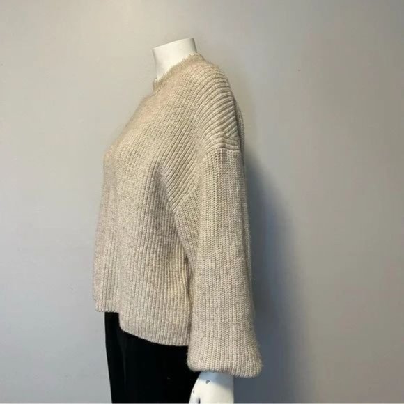 H&M Sweater with Pearlescent Beads in oatmeal soft rib knit oversized slouchy M - Picture 2 of 11